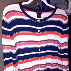 XL Ann Taylor Multi-colored Striped Button Down Factory Cardigan